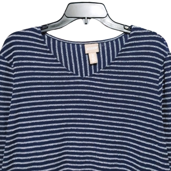 Chico's Blue Spliced Stripe High Low 3/4 Sleeve Top Women Size Extra Large XL - Picture 4 of 11